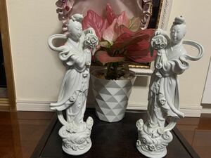 清 徳化窯 白釉人物像 共箱　德化 中国 古美術 大珍品　2個セット　