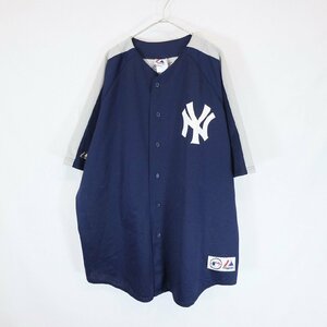 SALE///// 90s USA製 majestic MLB ニューヨークヤンキース 半袖 ベースボールシャツ プロチーム 野球 ネイビー ( メンズ 3XL ) N0412