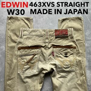 即決 W30 EDWIN エドウィン ストレート ベージュ系茶色 エクスクルーシブビンテージ ウエスタンデザインジップ463XVS 綿100% 日本製