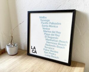 Orange & Park print &hand made fream black Los Angeles Beach Towns print Blue