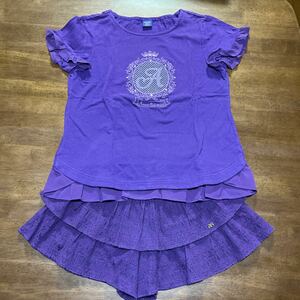 【ANNA SUI mini／アナスイミニ】半袖　Tシャツ　150cm　スカパン　ショートパンツ　140cm　２枚セット　中古　紫　パープル