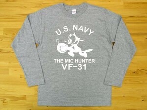 U.S. NAVY VF-31 杢グレー 5.6oz 長袖Tシャツ 白 3XL 大きいサイズ ミリタリー トムキャット VFA-31 USN