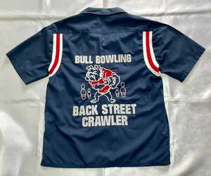 ブルドッグ【Back Street Grawler】紺色・本格派ボーリングシャツ・ワークシャツ・予備ボタン付き・ブルドッグ・アメカジ 半袖 