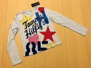 ●○ 新品 TOMMY HILFIGER トミー ヒルフィガー ロングTシャツ(ロンT) M(8-10) ライトグレー ○●