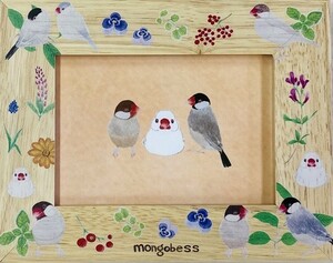 かわいい小鳥のフォトフレーム♪草花と文鳥　ボタニカルことりシリーズ　ブンチョウ