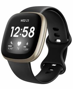 Fitbit フィットビット Versa3 / Sense 交換ベルト　替えバンド　ラバーベルト　Sサイズ 黒　ブラック