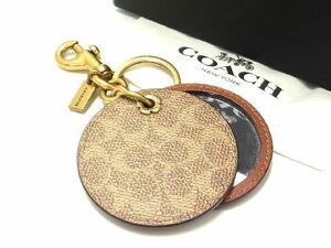 ■美品■ COACH コーチ シグネチャー レザー ミラー キーホルダー キーリング バッグチャーム レディース ブラウン系 BD9621