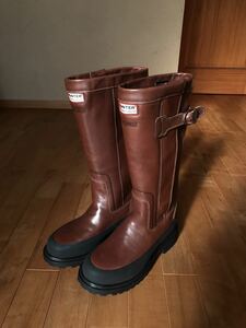 【美品・希少】HUNTER CROWN Leather Wellington Boots ハンター クラウン レザーブーツ サイズUK6（US7:25.5cm）SOVEREIGN ソブリン