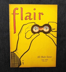 1950年 Flair ルネ・グリュオー 表紙 オール男性 特集 紳士スタイル/カレッジ・ファッション/メンズ・シューズ 靴/Rene Gruau/Fleur Cowles