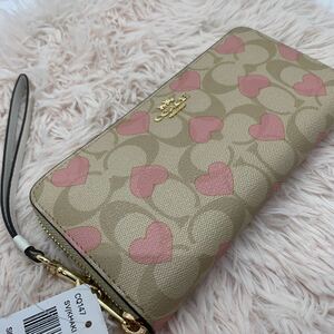 新品未使用　COACH　コーチ　シグネチャー　長財布　ハートプリント　ピンク