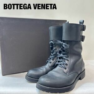 U0015★10 高級 美品 BOTTEGA VENETA ボッテガヴェネタ イントレチャート コンバット レザー バックルベルト 革靴 シューズ靴 men