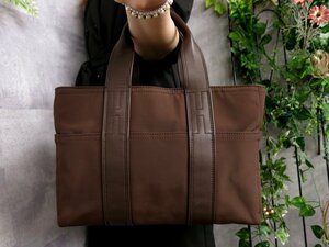 ●超美品●HERMES エルメス●アカプルコPM●ナイロン カーフ レザー 本革●ハンド トート バッグ●ブラウン●シルバー金具●収納●Js46067