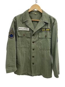 US.ARMY◆40s/50s/HBT/長袖シャツ/36/コットン/KHK/無地/ヘリンボーン