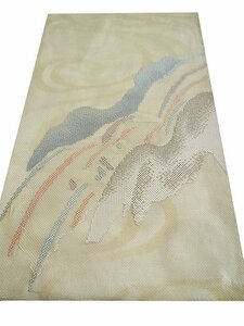 時代屋 美品 夏帯 訪問着 無地用 西陣織 三重紗 袋帯 正絹 仕立上り たいこ柄 F657