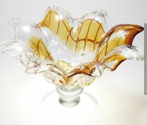 説明文熟読願います　イタリア製 ナポリ ガラス 花器クリアアンバー 豪華 琥珀色 モダン コンポート 花瓶