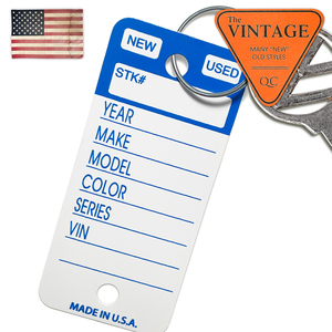新品USA カーディーラータグ アメ車 キーホルダー 映画小道具 鍵 アメリカ製 ヴィンテージ レトロ 青 ブルー クラッシックカー 1339