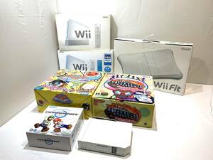 【ジャンク品/160】任天堂 Wii本体 周辺機器 まとめ Wiiフィット ハンドルコントローラー 太鼓の達人ダンレボ 他 ソフト付き 