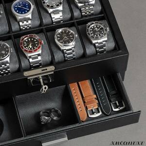 高級感のある ウォッチケース 腕時計 10本収納 ブラック/グレー アクセサリー ジュエリー コレクション 収納 保管 ボックス ディスプレイ