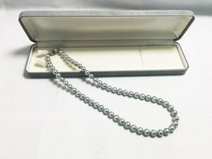 本真珠 アコヤ真珠 パール ネックレス 約44.5cm 留め具(表記SILVER PAT.PENDING) 約6.7mm～7.2mm 総重量約34.5ｇラウンド グレー ブルー系