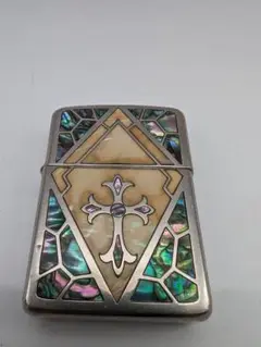 ZIPPO ジッポ アーマー シェルインレイ 天然貝象嵌 クロス シルバー