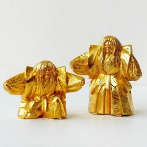 1円 ◆ 歌舞伎 連獅子 置物 金色 和風 飾り 人形 2体セット インテリア 縁起物