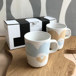 新品 2個セット marimekko UNIKKO ウニッコ マグカップ ホワイト・ベージュ・ライトブルー