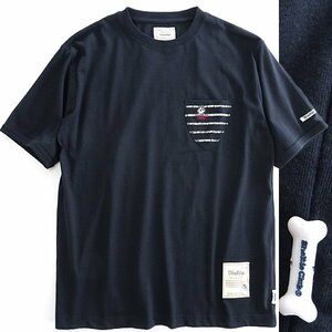 新品 シェルティークラブ 24SS ボーダー ポケット 半袖 Tシャツ LL 紺 白 【SH1442086_79】 Sheltie Club 春夏 メンズ カットソー 丸首