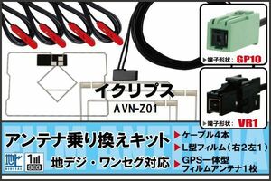 フィルムアンテナ GPS一体型ケーブル セット 地デジ ワンセグ フルセグ イクリプス ECLIPSE DTVF12 同等品 AVN-Z01 VR1 対応 高感度