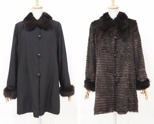 美品【 ROZEN / リバーシブル 】高級毛皮 ロシアンセーブル×シルク100% ◆セミロングコート 84cm丈 ◆ブラック ◆サイズ FREE ◆U103Y