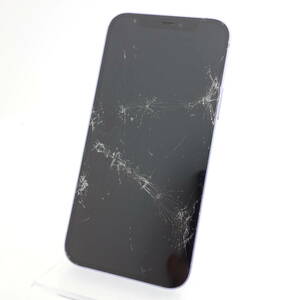 【ジャンク】iPhone12 容量不明 パープル Softbank版 アクティベーションロック 画面割れ 不具合品 部品取り用