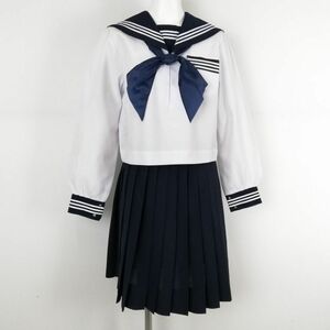 1円 セーラー服 スカート スカーフ 上下3点セット 中間服 白3本線 女子 学生服 中学 高校 白 制服 中古 ランクC EY7118