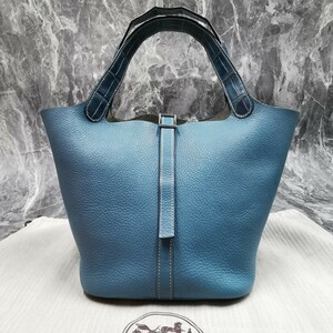 美品!!!希少!!!【エルメス HERMES】ピコタンMM トリヨン アリゲーター クロコダイル 鰐革 トートバッグ ハンドバッグ □J刻印 2009年製