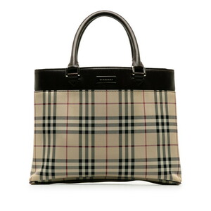 バーバリー ノバチェック ハンドバッグ ベージュ マルチカラー キャンバス レザー レディース BURBERRY 【中古】