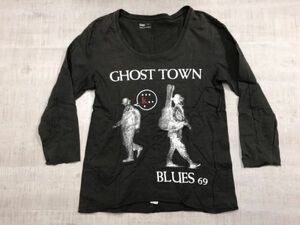 ギャップ GAP アメカジ Y2K 00s ネオグランジ 古着 GHOST TOWN BLUES 69 深めUネック 長袖Tシャツ カットソー レディース S グレー