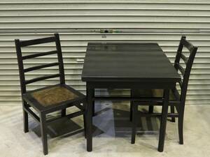 ■アンティーク家具■ダイニングテーブル 網代風天板椅子 テーブル 3点セット 現状 レトロ 家具 f869(i)