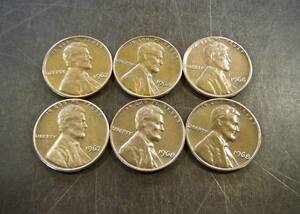 1セントコイン 1960～1969年の6枚セット 送料無料　（13068）リンカーン USA お金 貨幣 硬貨 ペニー アメリカ　　