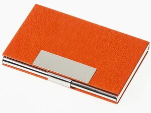 線入り模様 PUレザー+合金製 名刺入れ ケース カード収納整理 シンプル ビジネス用 #オレンジ ZA-36287