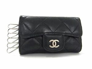 1円 CHANEL シャネル ココマーク マトラッセ ラムスキン シルバー金具 6連 キーケース 鍵入れ レディース メンズ ブラック系 BG8455