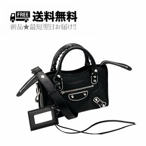 K120.. BALENCIAGA バレンシアガ ショルダーバッグ ハンドバッグ METALIC.EDGE MINI CITY ストラップ ゴート イタリア製 ★ 1000 ブラック