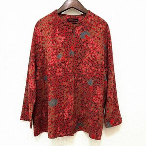 #apc 詩仙堂 ヒトシタムラ チュニック 赤系 マルチ 花柄 葉っぱ柄 ちりめん カーディガン レディース [855037]