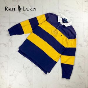 Polo by RALPH LAUREN ポロバイラルフローレン ラガーシャツ 長袖 トップス レディース 紺 ネイビー イエロー サイズM*OC1011