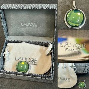 ☆LALIQUE ラリック☆ペンダントトップ☆モスグリーン ガラス アクセサリー ☆ケース付☆