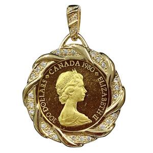  カナダ 100ドル金貨 ボート 船 エリザベス女王二世 1980年 K18/22 30.2g ダイヤモンド 0.66 コイン ペンダントトップ コレクション 美品