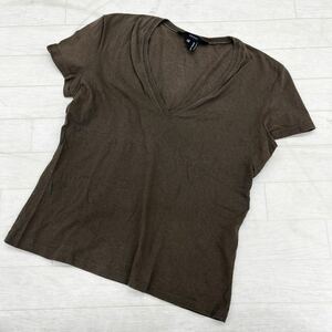 1431◎ イタリア製 GUCCI グッチ トップス Tシャツ カットソー 半袖 無地 コットン 100 カジュアル ブラウン レディースXS