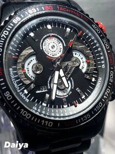 新品 DOMINIC ドミニク 正規品 機械式 自動巻き メカニカル 腕時計 マルチカレンダー インナーベゼル アンティーク コレクション 黒
