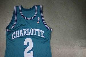 【古着GAME TOPSchampionNBACharlotteHORNETSラリージョンソンユニフォームタンクトップ水色】チャンピオンVINTAGEホーネッツ90