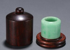 【清】某有名収集家買取品 中国・清時代 翡翠 素面指輪 箱付き 極細工 装身具 中国古美術 唐物古董品