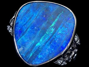 1円～【ジュエリー極】鑑付 幻想的遊色！大粒良質天然ボルダーオパール7.49ct＆ダイヤモンド0.05ct 高級Pt900リング k8449krlm【送料無料】