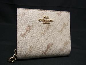 1円 ■美品■ COACH コーチ C4104 ホース アンド キャリッジ PVC×レザー 二つ折り 財布 ウォレット アイボリー系×ベージュ系 AW7290