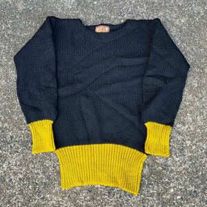 ハイランドニッティングミルズ HIGHLAND KNITTING MILLS ビンテージ 40s ローゲージ ウール ニット セーター S程 ツートン 黒黄 ロカビリー